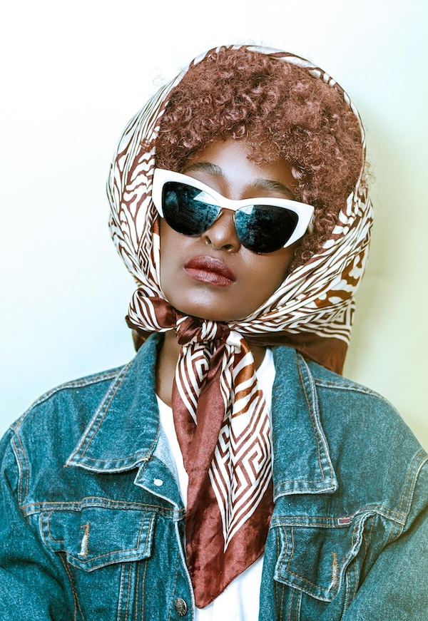 woman with vintage glasses and scarf