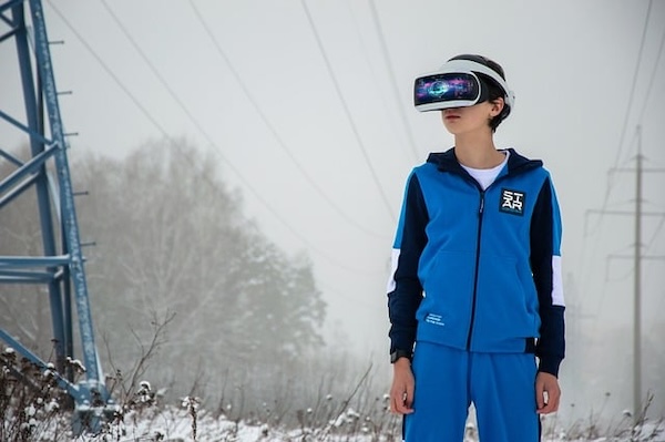 boy wearing VR headset