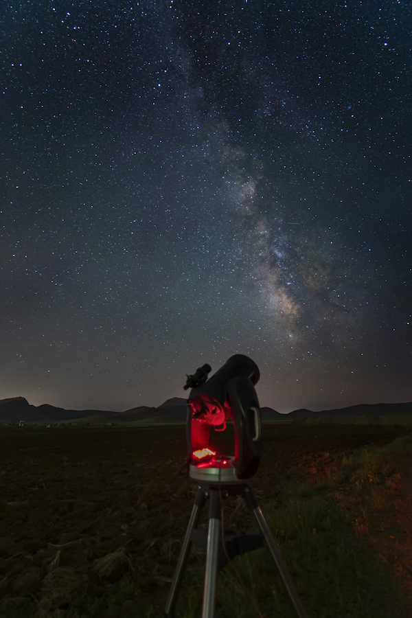 people looking at the sky with a telescope