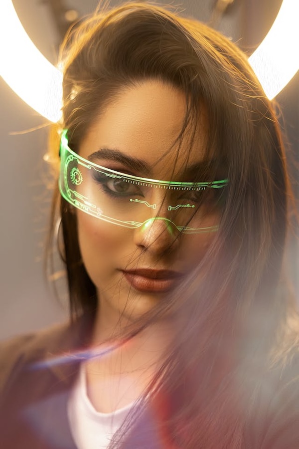 young woman with tech glasses