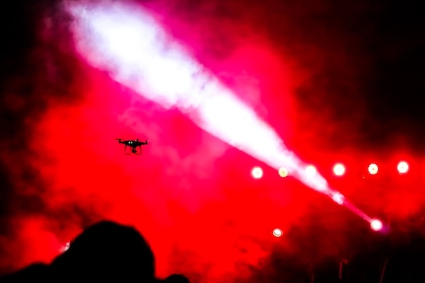 red light and drone in the air