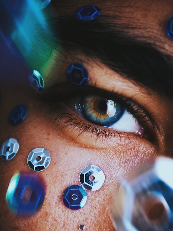 human eye surrounded by electronic sensors