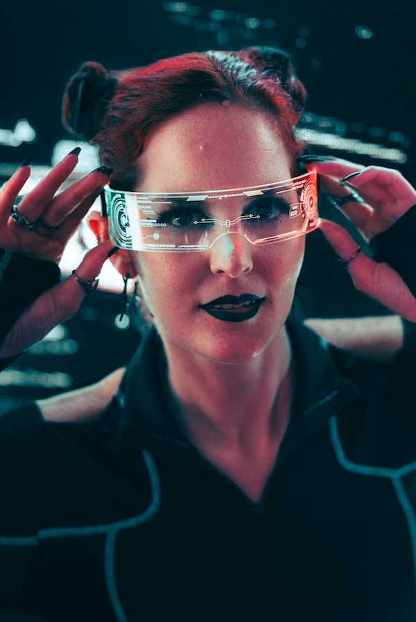 woman wearing futuristic glasses
