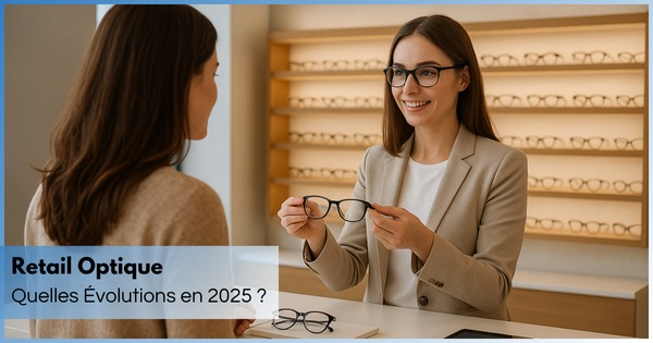 optician hands a pair of glasses to a customer